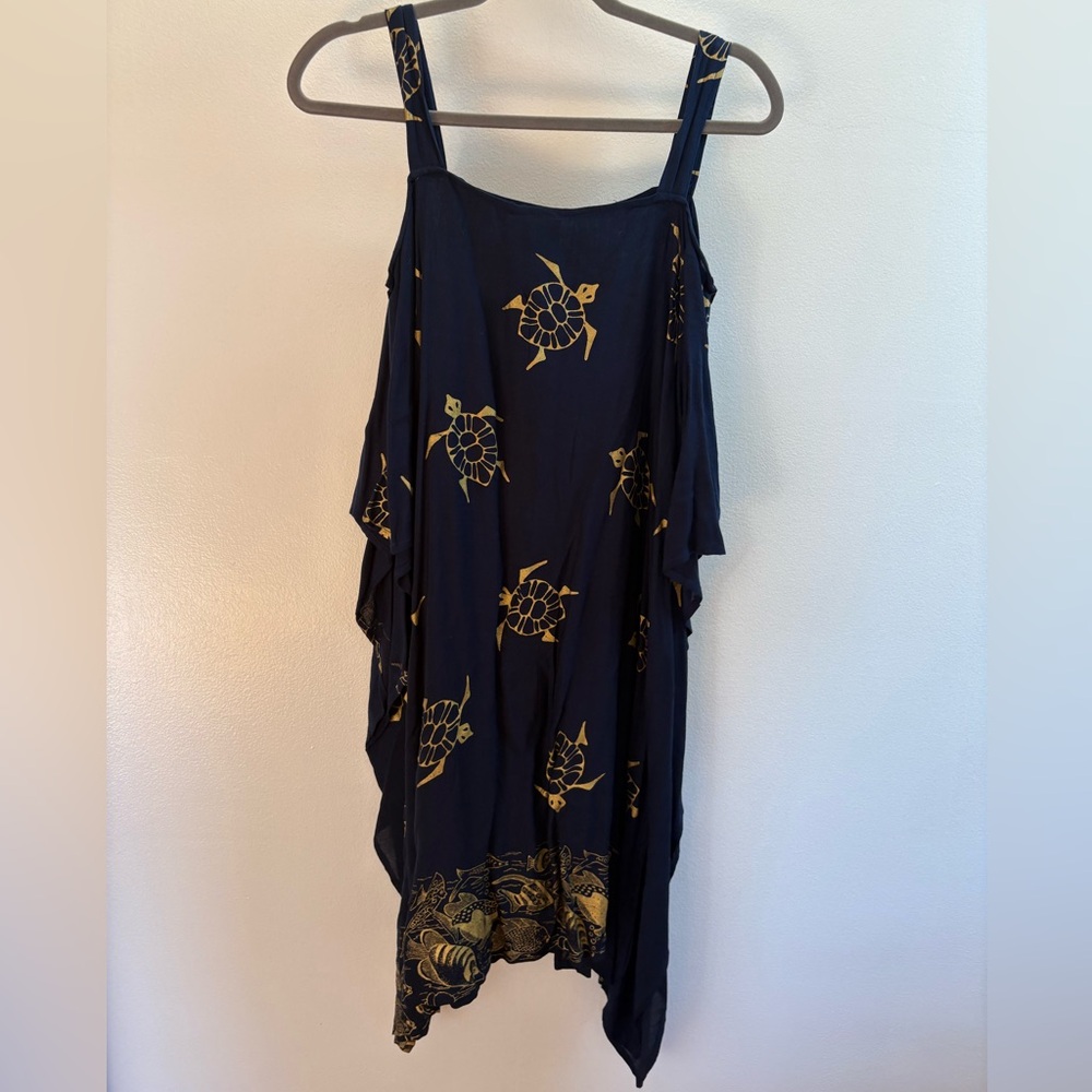 Kisses & Hugs Blue Turtle Cold-Shoulder Hawaiian Midi Dress OS - Picture 6 of 6